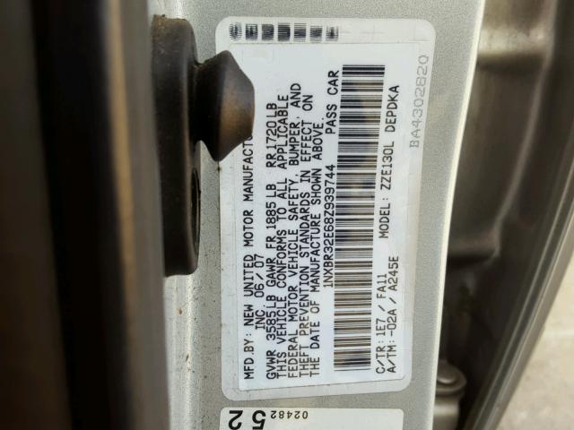 1NXBR32E68Z939744 - 2008 TOYOTA COROLLA CE SILVER photo 10