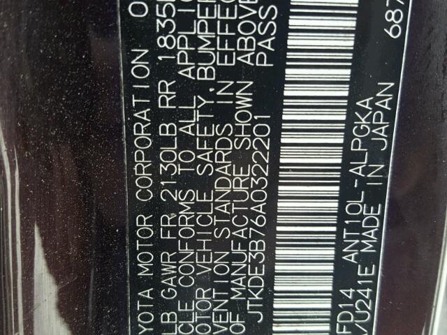 JTKDE3B76A0322201 - 2010 TOYOTA SCION TC 栗色 照片 10