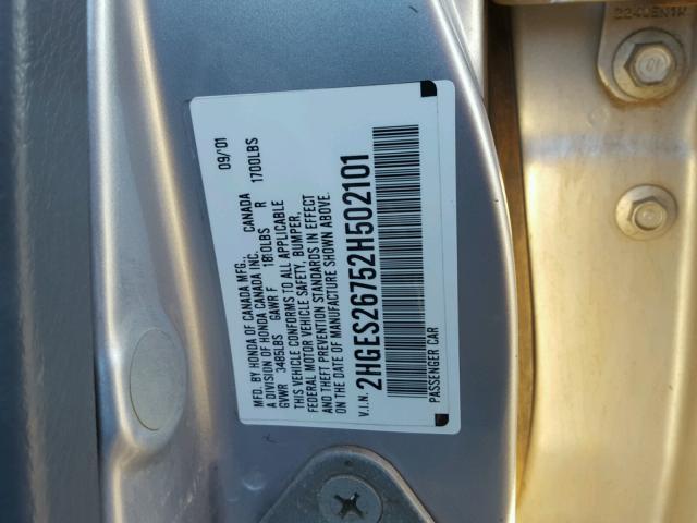 2HGES26752H502101 - 2002 HONDA CIVIC EX 银色 照片 10