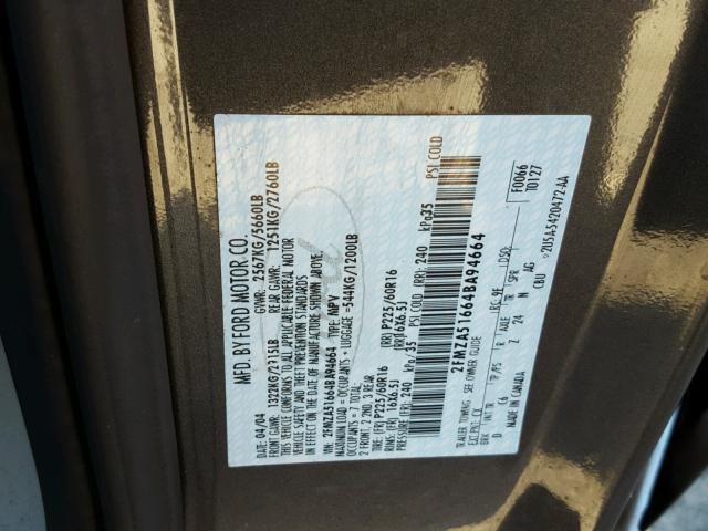 2FMZA51664BA94664 - 2004 FORD FREESTAR S GRAY photo 10