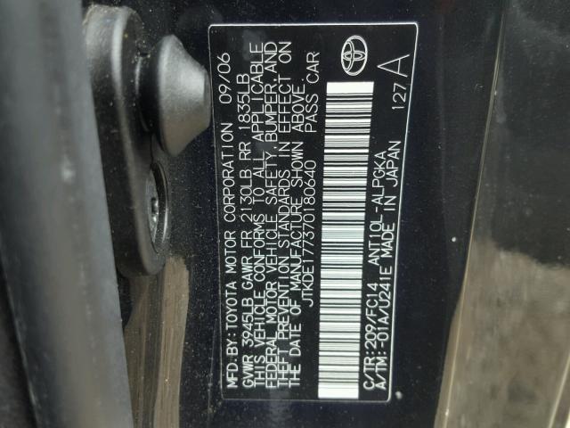 JTKDE177370180640 - 2007 TOYOTA SCION TC BLACK photo 10