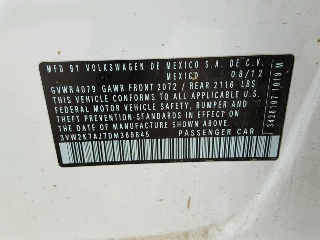 3VW2K7AJ7DM369845 - 2013 VOLKSWAGEN JETTA BASE WHITE photo 10