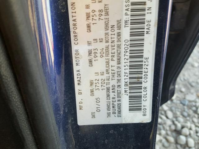 JM1BK12F151279020 - 2005 MAZDA 3 I BLUE photo 10