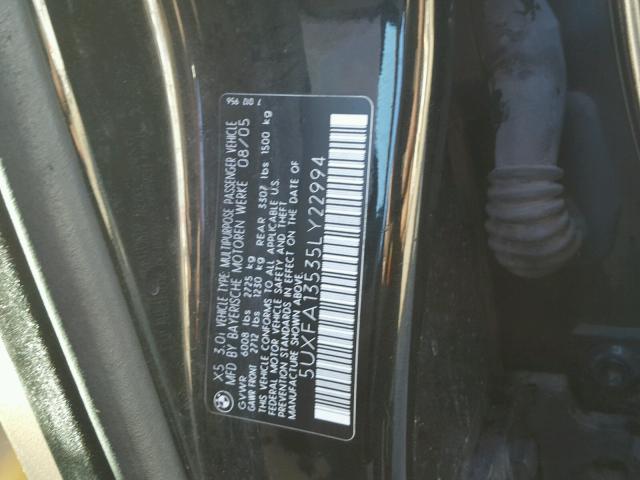 5UXFA13535LY22994 - 2005 BMW X5 3.0I BLACK photo 10