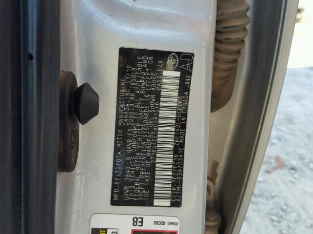 2T1BU4EE5AC341040 - 2010 TOYOTA COROLLA BA SILVER photo 10