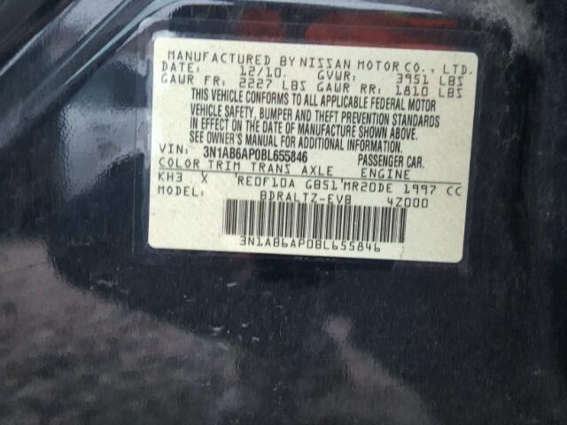 3N1AB6AP0BL655846 - 2011 NISSAN SENTRA 2.0 BLACK photo 10