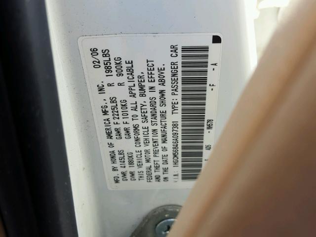 1HGCM56846A097381 - 2006 HONDA ACCORD EX WHITE photo 10