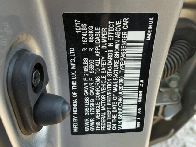 SHHFK7H90JU207280 - 2018 HONDA CIVIC SPOR SILVER photo 10