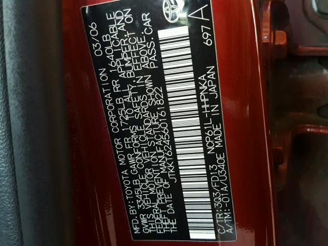 JTKKT624560161822 - 2006 TOYOTA SCION XA მუქწითელი ფოტო 10