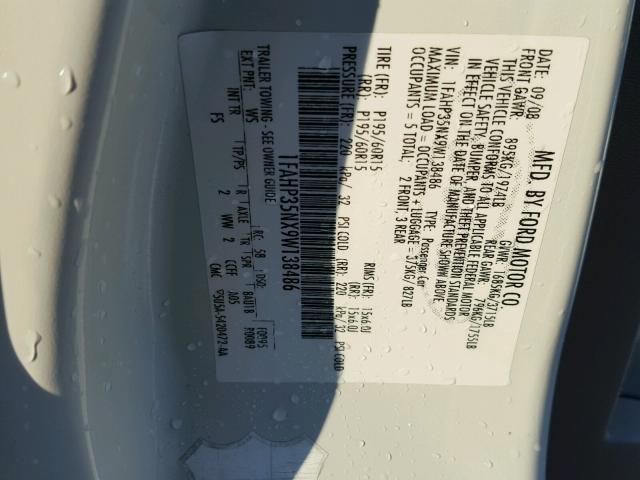 1FAHP35NX9W138486 - 2009 FORD FOCUS SE WHITE photo 10