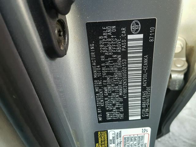 4T1BE32K55U502153 - 2005 TOYOTA CAMRY LE 灰色 照片 10