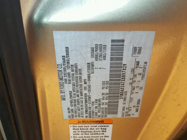 2FMDA5247XBB97829 - 1999 FORD WINDSTAR S GOLD photo 10