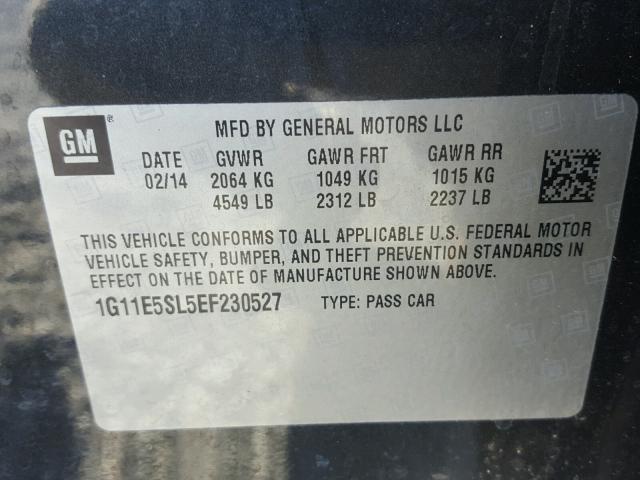 1G11E5SL5EF230527 - 2014 CHEVROLET MALIBU 2LT GRAY photo 10