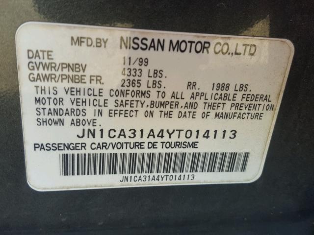 JN1CA31A4YT014113 - 2000 NISSAN MAXIMA GLE GRAY photo 10