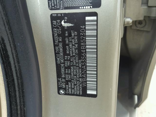 WBANA53564B852304 - 2004 BMW 525 I GREEN photo 10