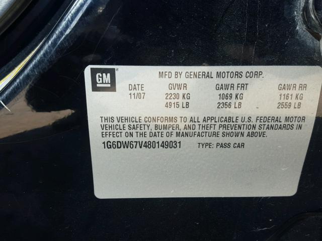 1G6DW67V480149031 - 2008 CADILLAC STS BLACK photo 10