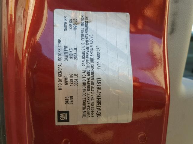 1G1AT58H797161817 - 2009 CHEVROLET COBALT LT BURGUNDY photo 10