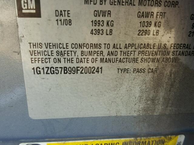 1G1ZG57B99F200241 - 2009 CHEVROLET MALIBU LS ნაცრისფერი ფოტო 10