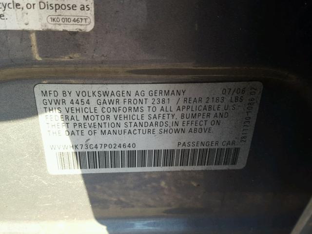 WVWHK73C47P024640 - 2007 VOLKSWAGEN PASSAT 2.0 GRAY photo 10