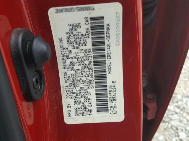 5YFBU4EE0CP073193 - 2012 TOYOTA COROLLA BA RED photo 10