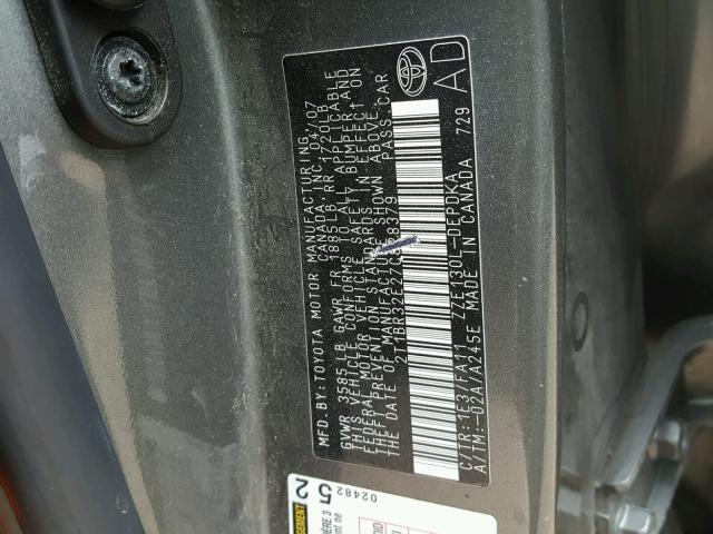 2T1BR32E27C828379 - 2007 TOYOTA COROLLA CE GRAY photo 10