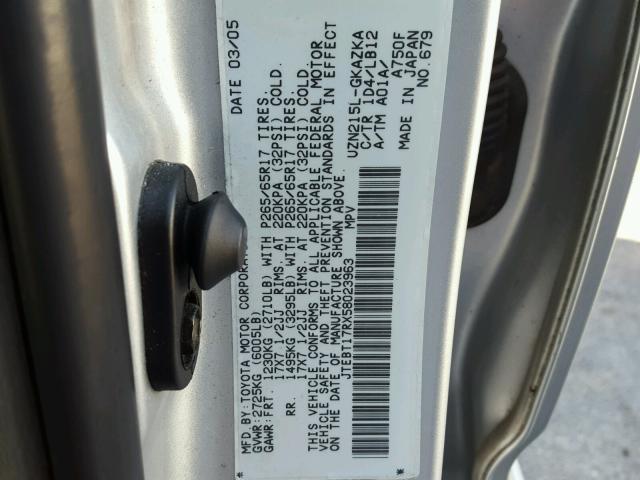 JTEBT17RX58023963 - 2005 TOYOTA 4RUNNER LI SILVER photo 10