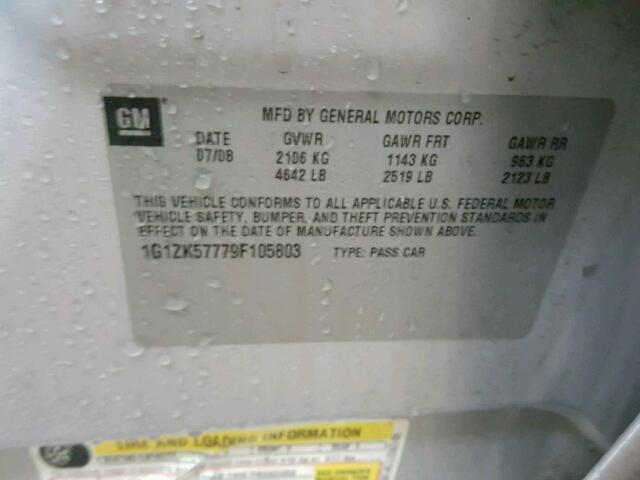 1G1ZK57779F105803 - 2009 CHEVROLET MALIBU LTZ 银色 照片 10