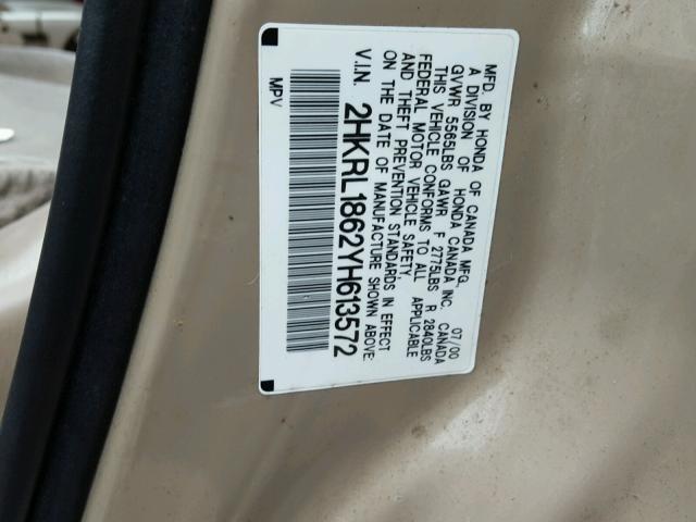 2HKRL1862YH613572 - 2000 HONDA ODYSSEY EX GOLD photo 10