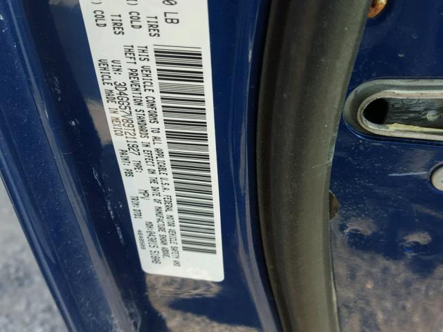 3D4GG57V89T211927 - 2009 DODGE JOURNEY SX BLUE photo 10