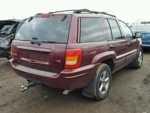 1J4GW58N21C665924 - 2001 JEEP GRAND CHER MAROON photo 4