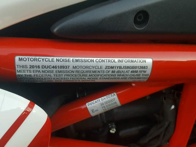 ZDM1YBJS8GB012683 - 2016 DUCATI HYPERMOTAR TWO TONE photo 10