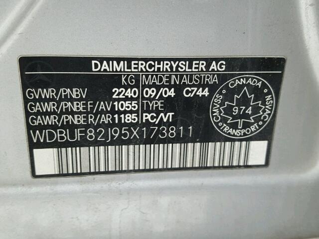 WDBUF82J95X173811 - 2005 MERCEDES-BENZ E 320 4MAT SILVER photo 10