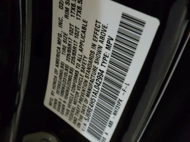 5J6RE4H51AL042994 - 2010 HONDA CR-V EX BLACK photo 10