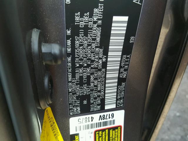 5TDKA3DC5CS016238 - 2012 TOYOTA SIENNA BAS GRAY photo 10