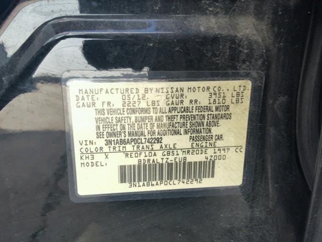 3N1AB6AP0CL742292 - 2012 NISSAN SENTRA 2.0 BLACK photo 10