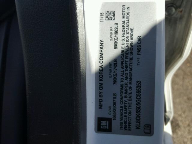 KL8CK6S05GC565353 - 2016 CHEVROLET SPARK EV 1 白色 照片 10