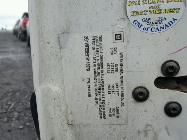 2G1WF55E919118073 - 2001 CHEVROLET IMPALA WHITE photo 10