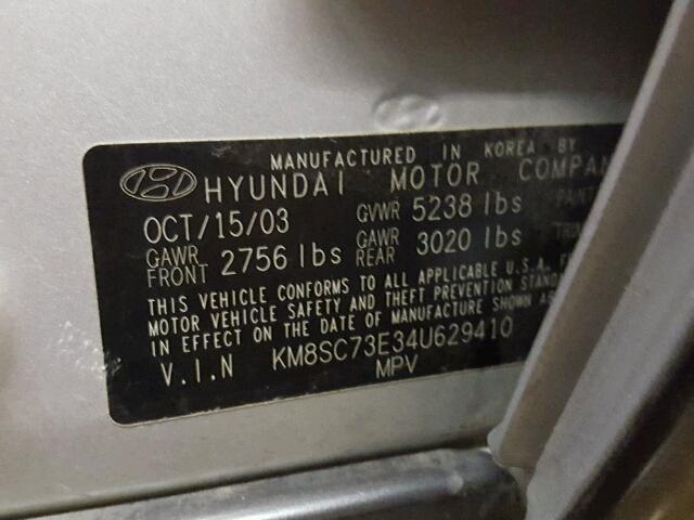 KM8SC73E34U629410 - 2004 HYUNDAI SANTA FE G SILVER photo 10