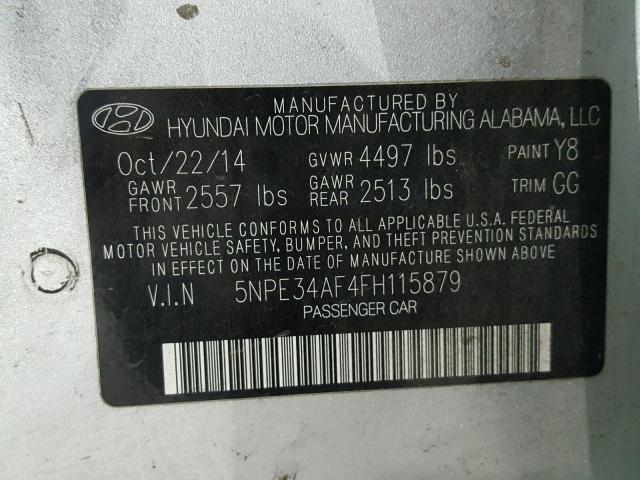 5NPE34AF4FH115879 - 2015 HYUNDAI SONATA SPO SILVER photo 10