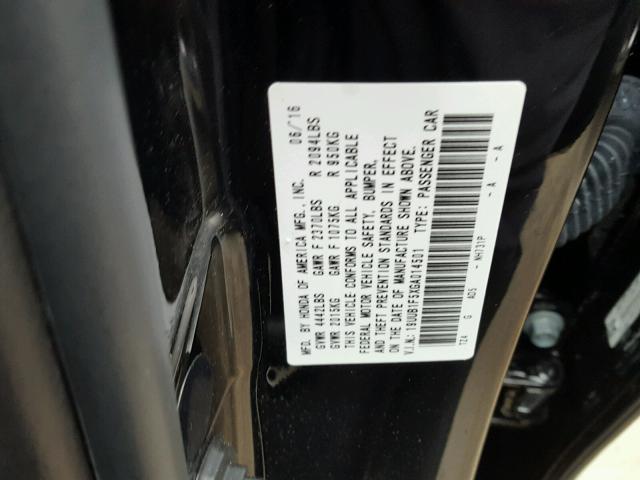 19UUB1F5XGA014501 - 2016 ACURA TLX TECH შავი ფოტო 10