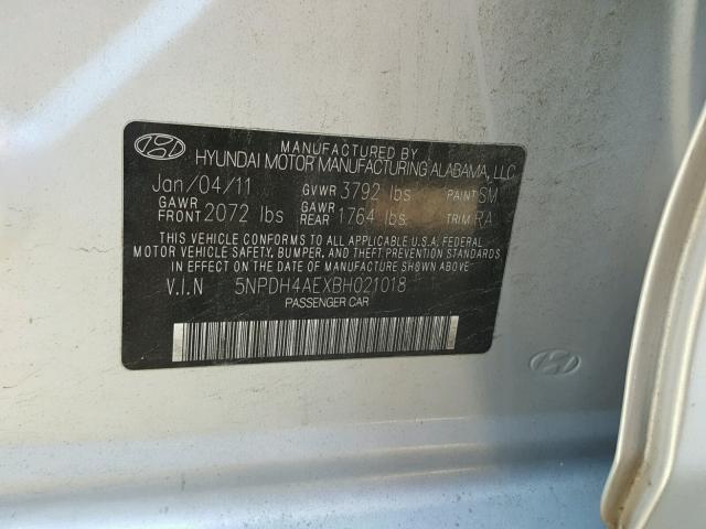 5NPDH4AEXBH021018 - 2011 HYUNDAI ELANTRA GL SILVER photo 10