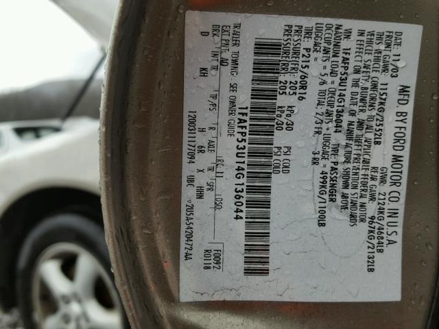 1FAFP53U14G136044 - 2004 FORD TAURUS SE BROWN photo 10