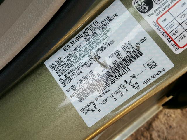 3FADP0L30CR394614 - 2012 FORD FUSION HYB GREEN photo 10