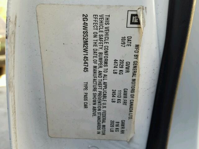 2G4WS52M2W1454745 - 1998 BUICK CENTURY CU WHITE photo 10