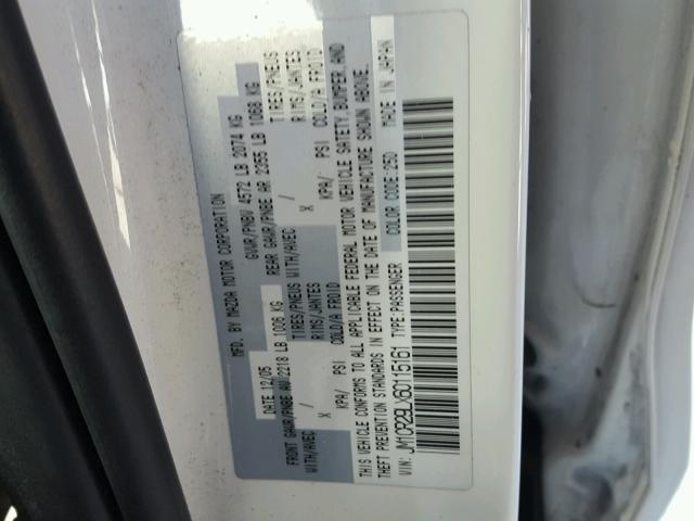 JM1CR29LX60115161 - 2006 MAZDA 5 WHITE photo 10