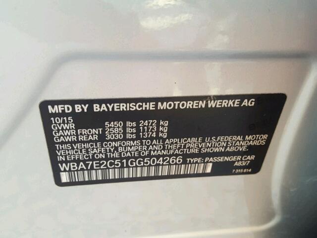 WBA7E2C51GG504266 - 2016 BMW 740 I SILVER photo 10