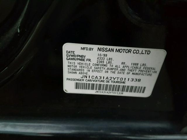 JN1CA31A2YT011338 - 2000 NISSAN MAXIMA GLE BLACK photo 10