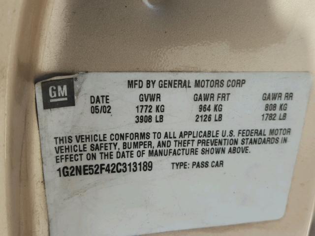 1G2NE52F42C313189 - 2002 PONTIAC GRAND AM S Qızıl foto 10