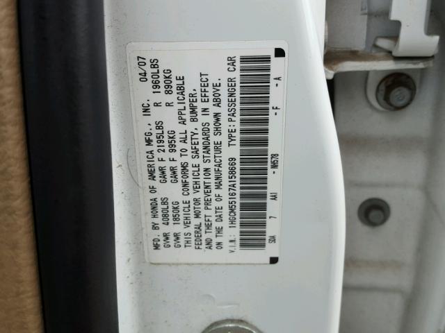 1HGCM55167A158669 - 2007 HONDA ACCORD VAL WHITE photo 10