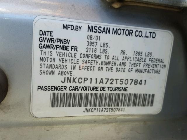 JNKCP11A72T507841 - 2002 INFINITI G20 SILVER photo 10